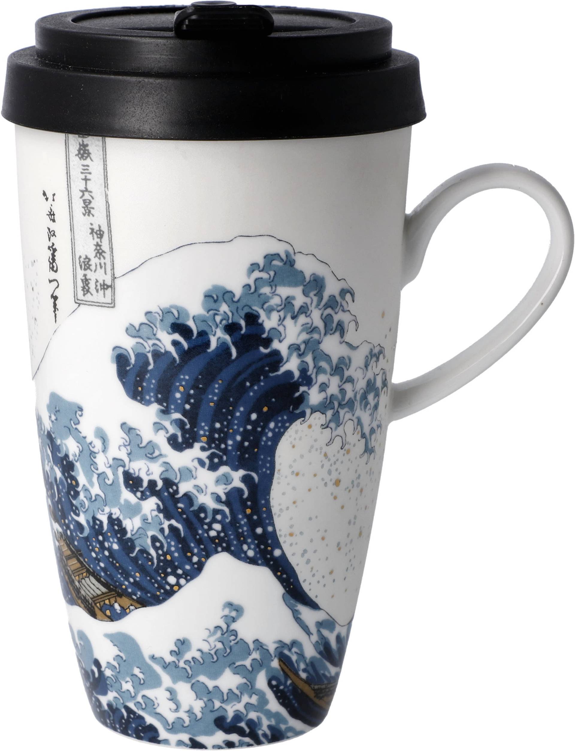 Goebel Coffee-to-go-Becher "Katsushika Hokusai - "Die große Welle"to go", aus Porzellan mit abnehmbarem Deckel, 500 ml von Goebel