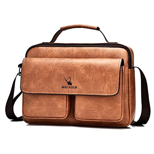 Goecice Umhängetasche Herren Herrentasche Handtasche Hohe Kapazität Messenger Bag Shoulder Bag Männertasche PU Leder Vintage Casual Tasche Herren für Arbeit Reise von Goecice