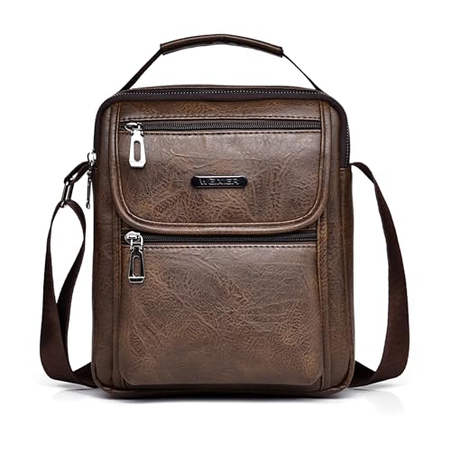 Goecice Umhängetasche Herren Vintage Leder Klein Tasche Herren Schultertasche Hohe Kapazität Männerhandtasche Shoulder Bag Crossbody Messenger Bag Casual Handtasche für Arbeit Reise(Dunkelbraun) von Goecice