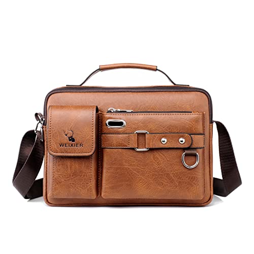 Goecice Umhängetasche Herren Leder Schultertasche Herren Hohe Kapazität Handtasche Vintage Messenger Bag Casual Tasche Herren für Arbeit Reise von Goecice