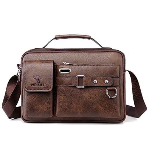 Goecice Umhängetasche Herren Leder Schultertasche Herren Hohe Kapazität Handtasche Vintage Messenger Bag Casual Tasche Herren für Arbeit Reise von Goecice