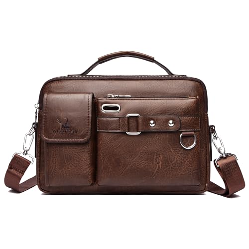 Goecice Umhängetasche Herren Leder Schultertasche Vintage Klein Tasche Herren Handtasche Hohe Kapazität ledertasche Herren Tasche Umhängen Shoulder Bag Casual Crossbody Bag für Casual Arbeit Reise von Goecice