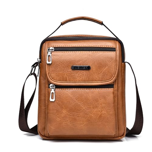 Goecice Umhängetasche Herren Vintage Leder Klein Tasche Herren Schultertasche Herren Hohe Kapazität Männerhandtasche Shoulder Bag Crossbody Messenger Bags Casual Handtasche für Arbeit Reise(Braun) von Goecice