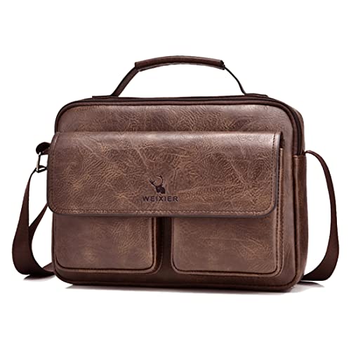 Goecice Umhängetasche Herren Herrentasche Handtasche Hohe Kapazität Messenger Bag Shoulder Bag Männertasche PU Leder Vintage Casual Tasche Herren für Arbeit Reise von Goecice