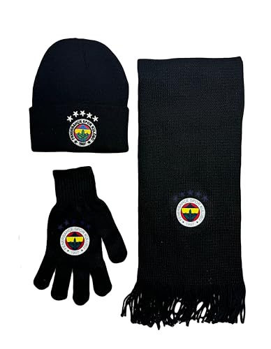 Gök-Türk 3 Teiliges Set aus Beanie Mütze, Halsschal und Handschuhe mit Logo Fenerbahce FB - schwarz von Gök-Türk