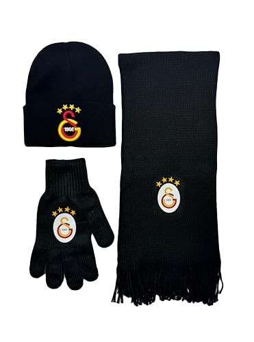 Gök-Türk 3 Teiliges Set aus Beanie Mütze, Halsschal und Handschuhe mit Logo Galatasaray GS - schwarz von Gök-Türk