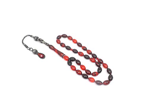 Gök-Türk 925 Sterling Silber Gebetskette - Tesbih 33 Perlen Tasbih Islam Muslim Modell 19 - Bernstein Farbe Kehribar Rot von Gök-Türk