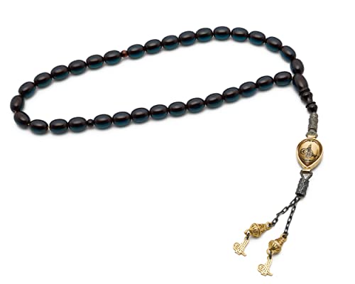Gök-Türk 925 Sterling Silber Gebetskette - Tesbih 33 Perlen Tasbih Islam Muslim - dunkelblau mit Tugra Anhänger Sultans Stempel Osmansiches Reich von Gök-Türk