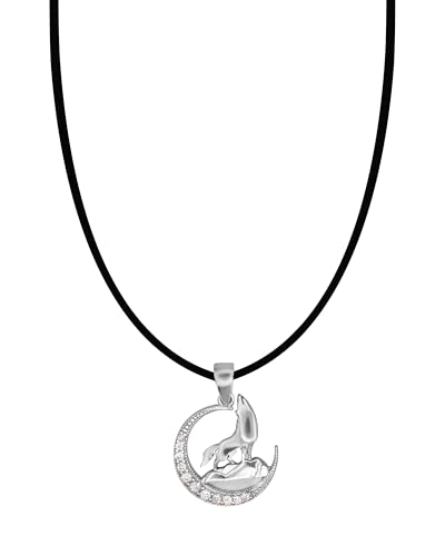 Gök-Türk 925 Sterling Silber Halskette Heulender Wolf mit schwarzer Schnur von Gök-Türk