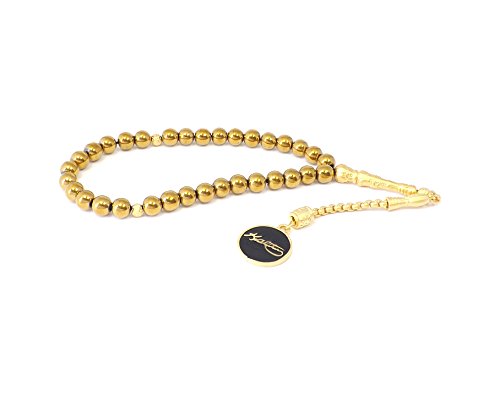 Gök-Türk Elegante Gebetskette - Tesbih 33 Perlen Goldene Perlen mit Anhänger 'Mustafa Kemal Atatürk' Türkei Türkisch Millet Vatan von Gök-Türk