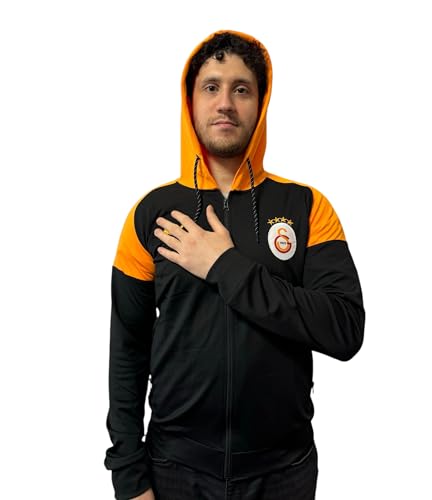 Gök-Türk Galatasaray Herren Trainingsjacke Kapuzenjacke All Weather Jacket mit oder ohne Kapuze mit Reißverschluss - Schwarz (mit Kapuze, L) von Gök-Türk