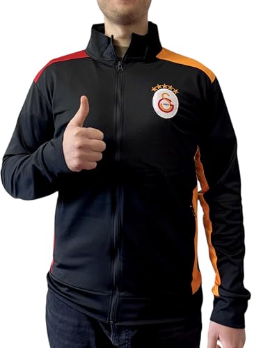 Gök-Türk Galatasaray Herren Trainingsjacke Kapuzenjacke All Weather Jacket mit oder ohne Kapuze mit Reißverschluss - Schwarz (ohne Kapuze, 2XL) von Gök-Türk