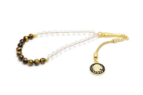 Gök-Türk Gebetskette - Tesbih 33 Perlen 'Tugra' Osmanisches Steine aus Quarz und Tigerauge, ColorName:Gold von Gök-Türk