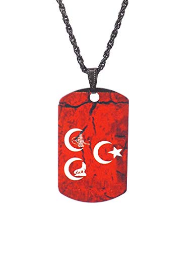 Gök-Türk Halskette Künye für Herren Unisex mit Anhänger 3 Hilal Wolf Bozkurt & Halbmond Ay Yildiz & Osmanische Tugra rot von Gök-Türk