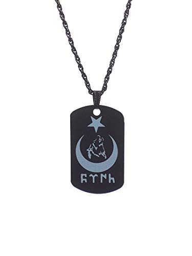 Gök-Türk Halskette Künye für Herren Unisex mit Anhänger Heulender Wolf Bozkurt Ertugrul Alttürkisch Türk - schwarz von Gök-Türk