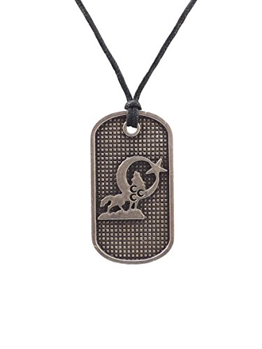 Gök-Türk Halskette Künye für Herren Unisex mit Anhänger 'Heulender Wolf'- Halbmond mit Stern Schwarze Schnur, ColorName:Silber von Gök-Türk