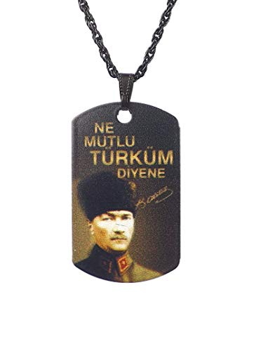 Gök-Türk Halskette Künye für Herren Unisex mit Anhänger Ne mutlu türküm Mustafa Kemal Atatürks Unterschrift & Gesicht Türkei Türkiye - schwarz von Gök-Türk