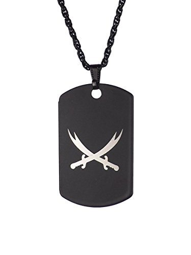 Gök-Türk Halskette Künye für Herren Unisex mit Anhänger Zülfikar 2 Schwerter von Ali, Dhū l-faqār, Zulfiqar, Zulfikar - schwarz von Gök-Türk