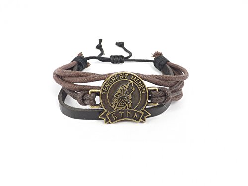 Gök-Türk Lederarmband für Herren Unisex 'Tengri Biz Menen' Wolf - Braun Gök-Türk Lederarmband für Herren Unisex 'Tengri Biz Menen' Wolf - Braun von Remi Bijou