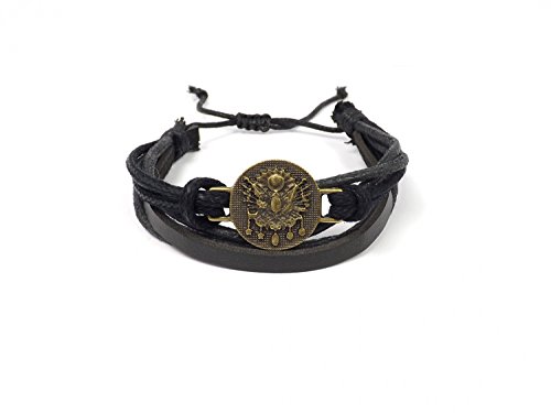 Gök-Türk Lederarmband für Herren Unisex Tugra' Osmanisches Reich - verstellbare Länge - Schwarz von Gök-Türk