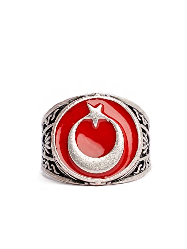 Gök-Türk Ring für Herren 'Teskilat' Ay Yildiz Halbmond - verstellbare Größe, rot von Gök-Türk