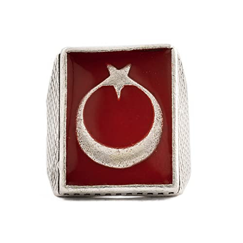 Gök-Türk Ring für Herren 'Teskilat' Ay Yildiz Halbmond - verstellbare Größe, rot von Gök-Türk