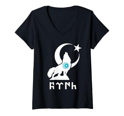 Damen Göktürk,Türkei Flagge,Türkiye bayrak,Turkey. T-Shirt mit V-Ausschnitt Damen Göktürk,Türkei Flagge,Türkiye bayrak,Turkey. T-Shirt mit V-Ausschnitt von Göktürk,Türkiye/Türk,Türken,Stern mit Halbmond.