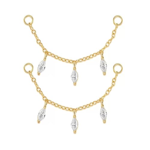 2 x goldene Ohrring-Anschlussketten mit Zirkonia-Anhänger für Frauen, wandelbare baumelnde Kette für Doppelpiercings, 45 mm 2 x goldene Ohrring-Anschlussketten mit Zirkonia-Anhänger für Frauen, wandelbare baumelnde Kette für Doppelpiercings, 45 mm von Goenjoy