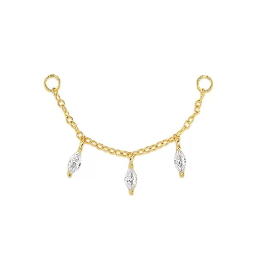 Goldene Ohrring-Anschlussketten mit Zirkonia-Anhänger für Frauen, wandelbare baumelnde Kette für Doppelpiercings, 45 mm Goldene Ohrring-Anschlussketten mit Zirkonia-Anhänger für Frauen, wandelbare baumelnde Kette für Doppelpiercings, 45 mm von Goenjoy