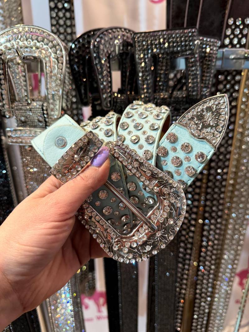 Echtleder-Gürtel Mit Strassnieten - Türkis | 4 cm Breit Nickelfrei Handgemacht Im Western-Stil von GoesWestWestern