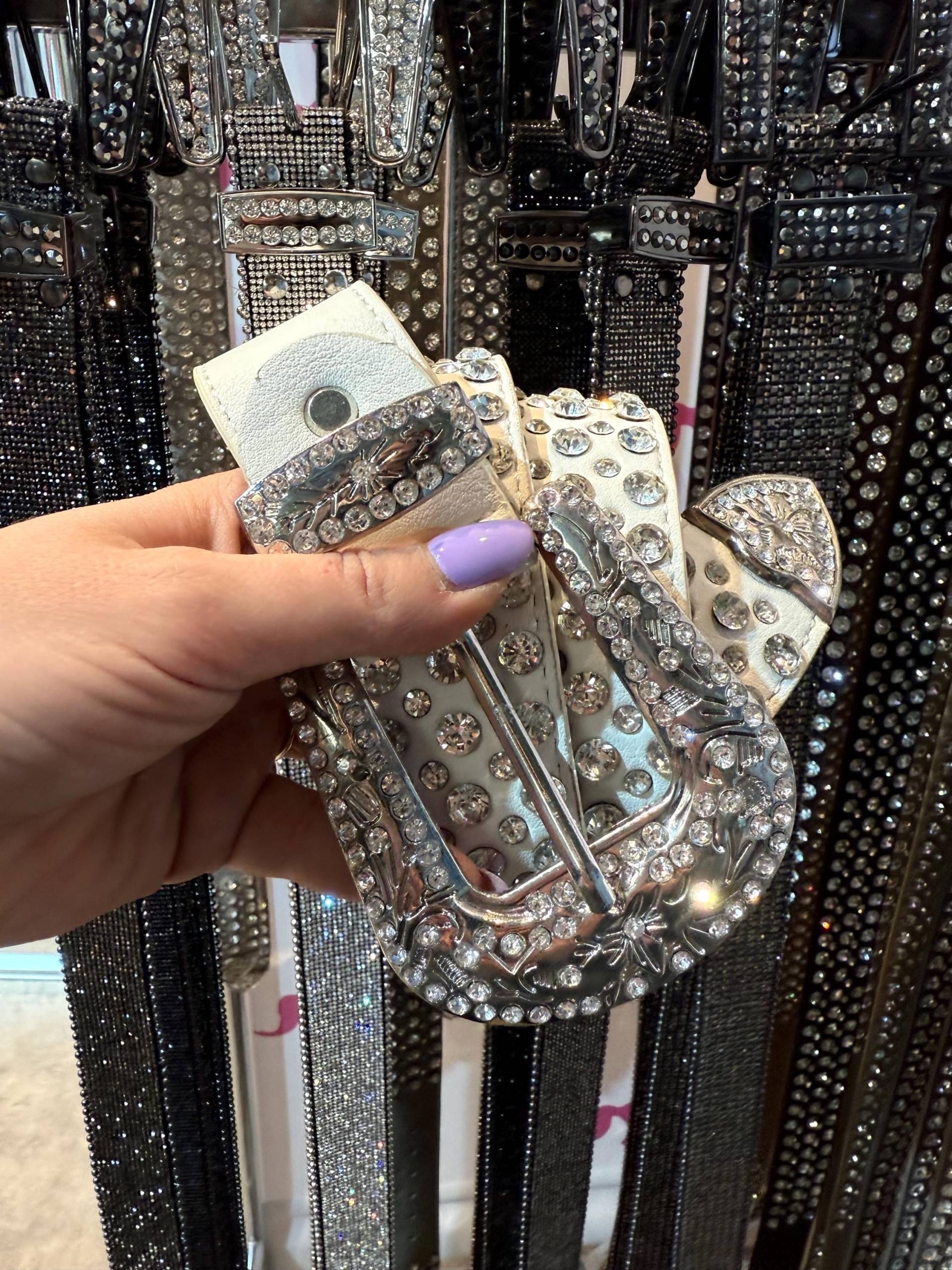 Echtleder-Gürtel Mit Strassnieten - Weiß | 4 cm Breit Nickelfrei Handgemacht Im Western-Stil von GoesWestWestern