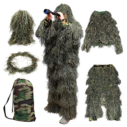 Goetland 5 Stücke Ghillie Tarnanzug Herren Ghillie Suit Jagdanzug Wald Dschungel Universalgröße für Jagd Allerheiligen Hoax von Goetland