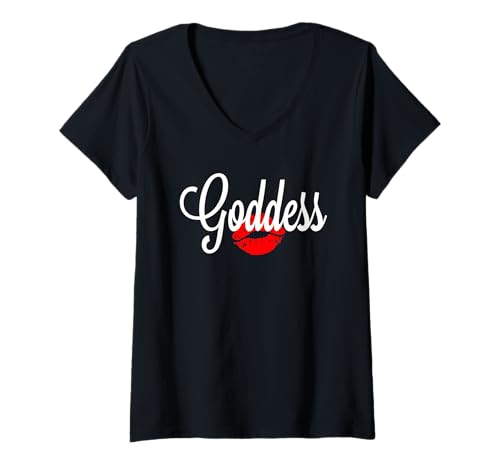 Damen Göttin mit roten Lippen, süß T-Shirt mit V-Ausschnitt von Göttin mit roten Lippen