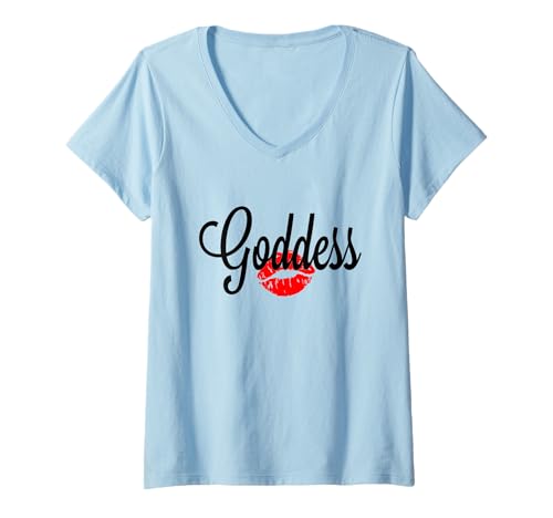 Damen Göttin mit roten Lippen, süß T-Shirt mit V-Ausschnitt von Göttin mit roten Lippen