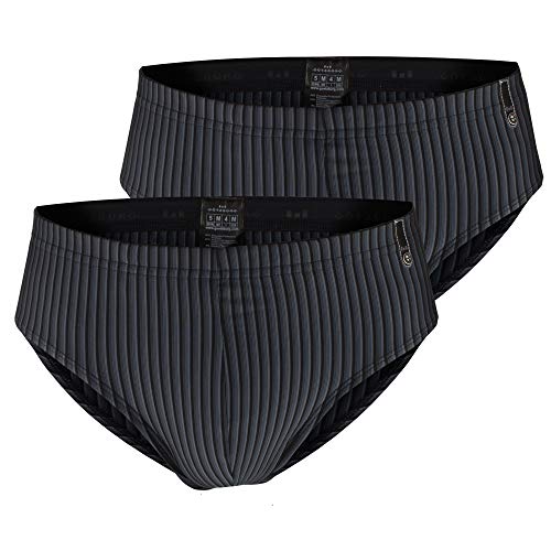 Götzburg Herren Microfaser Slips, 2er Pack (DE/NL/SE/PL, Alphanumerisch, L, Regular, Regular, schwarz-grau gestreift) von Götzburg