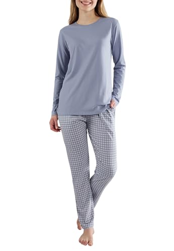 Götzburg Damen Schlafanzug Langarm - 100% Baumwolle, Pyjama-Set mit Karierter Pyjamahose 40 von Götzburg