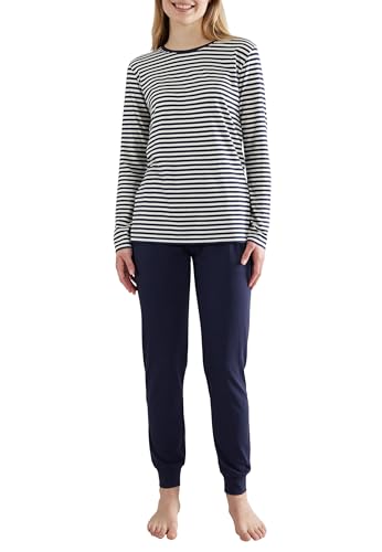 Götzburg Damen Schlafanzug Langarm - 100% Baumwolle, Winter Pyjama Set, Gestreift, Pyjamahose mit Bündchen 42 von Götzburg