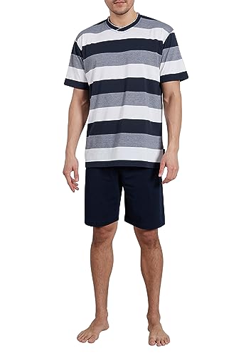 Götzburg Herren Schlafanzug kurz Shorty Atmungsaktiv (as3, Numeric, Numeric_54, blau-mittel-Ringel) von Götzburg
