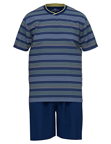 Götzburg Kurzarm Pyjama Herren - Komfortabler Single Jersey Stoff - Atmungsaktive Baumwolle-Polyester-Mischung - Quergestreift blau-dunkel-Ringel (632) 50 von Götzburg