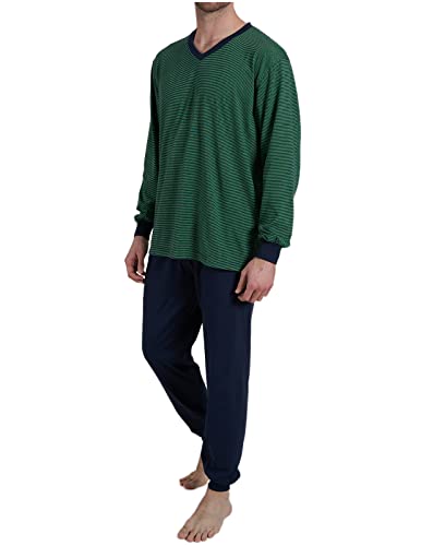 Götzburg Pyjama Herren - Legere Passform mit quergestreiftem Design - Single Jersey Materialmix für angenehmen Schlaf - Langarm mit Bündchen - Schlafanzug Herren lang grün-dunkel-Ringel (332) 54 von Götzburg
