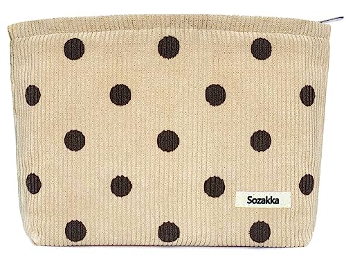 Gofeiby Ästhetische Make-up-Tasche Reise Kosmetiktasche für Frauen Große Kapazität Make up Taschen Tragbare Kosmetik Aufbewahrungstasche, Apricot Dots, Ästhetische Make-up-Tasche Reise Kosmetiktasche von Gofeiby