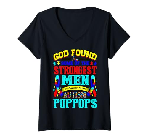Damen God Found Strongest Men Made Them Autismus Poppops T-Shirt mit V-Ausschnitt Damen God Found Strongest Men Made Them Autismus Poppops T-Shirt mit V-Ausschnitt von Goforomema Designs