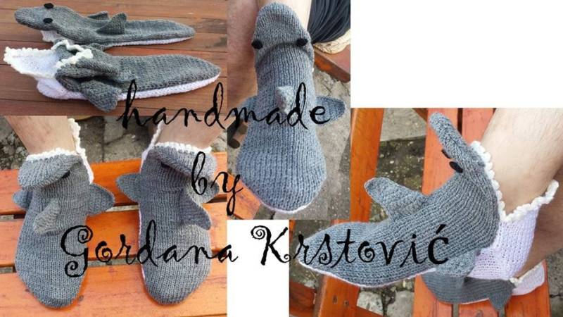 Handgestrickte Hai-Pantoffel-Booties Gemütliche Hausschuhe Spaß Tragbare Kunst-Langsame Mode Umweltfreundliches Strick-Erbstück-Qualitätsgeschenk von GogArt