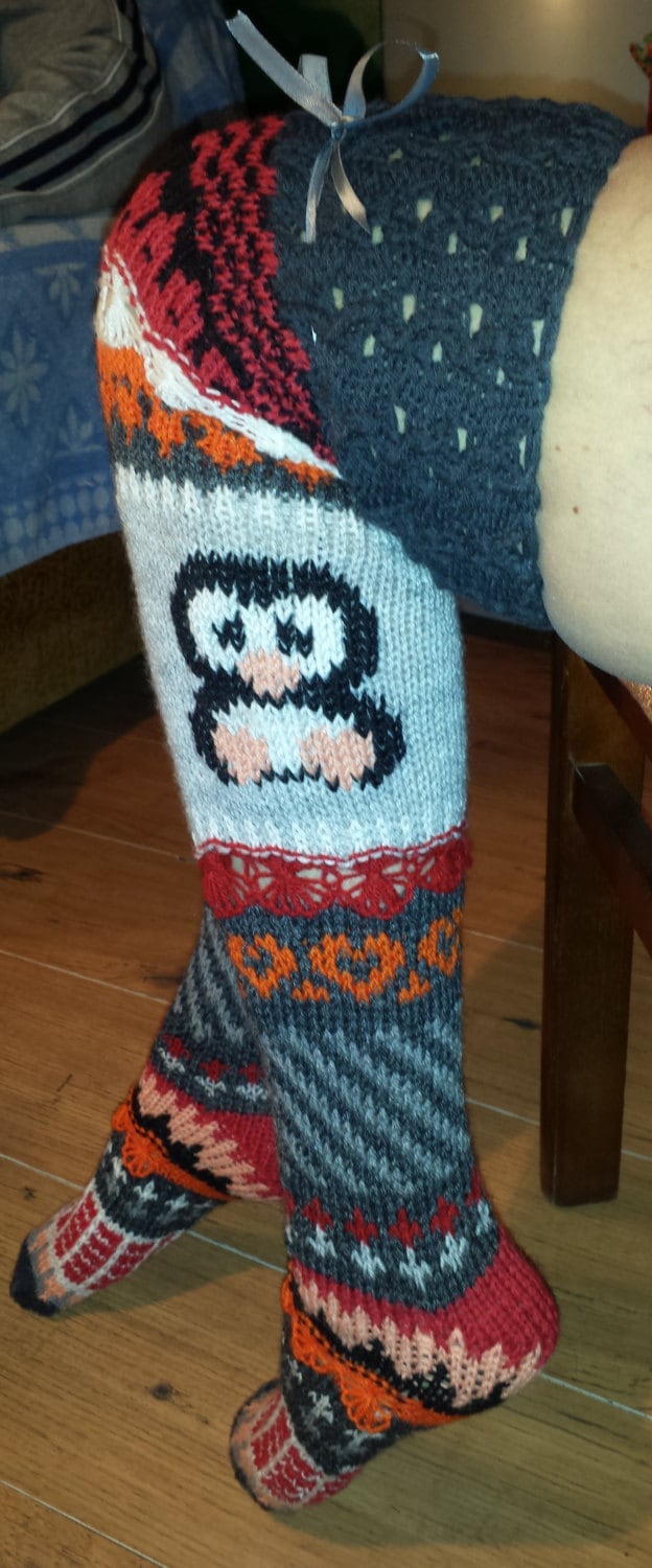 Handgestrickte Pinguin Wolle Leggings Unisex Winter Gemütlich Kunst Slow Fashion Umweltfreundlich Strick Erbstück Qualität Feines Garn Detail von GogArt