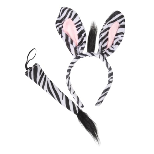 3 Sätze Zebra-Haarreifen Zebra-Ohr-Stirnband Zebra-Anziehset Kostüm Tierschwanz Frackkostüm Hund Tiere Zebraohren halloween haarschmuck Zebra-Kostümzubehör Tier-Cosplay-Stirnband Gogogmee von Gogogmee