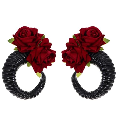 Gogogmee 1paar Haarband Horn Haarschmuck Für Halloween Und Festivals Dekorative Kopfbedeckung Mit Zwei Rosen Für Fotografie Und Kostüm-events von Gogogmee