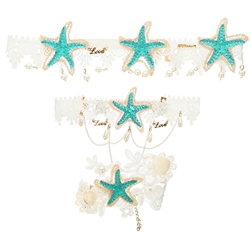 Gogogmee 1 Satz Boho Strand Haarschmuck Teiliges mit Haarschmuck Halskette und Handgelenkdekoration für Hochzeiten Partys und Strandfeiern Designs für Damen von Gogogmee