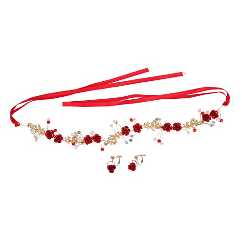 Gogogmee 1 Satz Kopfbedeckungsset für die Braut hochzeit kopfschmuck Hochzeit Stirnband hochzeitshaar schmuck wedding hair accessories zierliche Ohrringe Haarband braut stirnband dekor rot von Gogogmee