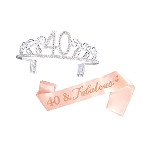 Gogogmee Krone Haarkamm Schärpe 40 Geburtstag Party Zubehör Kristall Brief Druck Party Favors Schärpe von Gogogmee