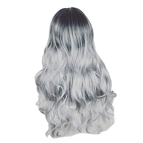 Gogogmee Lange Damen Perücke Mittellange Haarperücke Mit Blunt Modische Haardeckung Für Halloween Und Kostümpartys Schwarz Grau Farbverlauf Langlebiges Material von Gogogmee